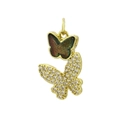 Exquisite double butterfly pendant with gold plating, zircons, and iridescent shell inlay - Dark Blue
