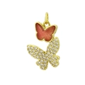 Detail of red enamel and pavé zircon butterfly pendant in 18K gold plated finish - Rose Red