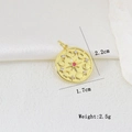 Macro shot of 2.5g gold starburst pendant with red gemstone and size dimensions - Eight-Pointed Star Moon Phase Style (A)