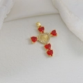 Pendentif croix Vierge Marie plaqué or 18k avec cristaux de cœur rouges sur fond de pierre - Croix Marie Cœur Rouge (02) / Zircon Rouge