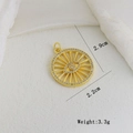 Macro view of gold evil eye pendant with cubic zirconia and size dimensions info - Evil Eye (E)