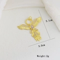 Gold angel wing pendant with pavé cubic zirconia and water drop stone, 3.1cm x 3.0cm size - Angel Phoenix (F)