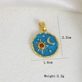 Macro detail of sun and moon enamel pendant with size and weight measurements - Blue Base Gold Moon Sun Round Pendant (C)