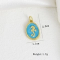 Detailed view of seahorse oval pendant in gold finish with sky blue enamel and dimensions - Light Blue Seahorse Oval Pendant (D)