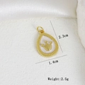 Macro shot of gold water drop pendant with white crown motif and detailed dimensions - Crown Water Drop Shaped Pendant (E)