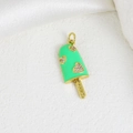 Detailed view of mint green enamel ice cream charm with inlaid crystals and happy engraving - Mint Green Heart Ice Cream Pendant (O)
