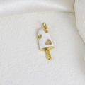 Detail of ice cream charm with white enamel, inlaid hearts, and Sweet embossed stick - White Base Heart Ice Cream Pendant (Q)