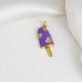 Macro shot of purple enamel ice cream pendant with heart stones and HAPPY engraving - Purple Base Heart Ice Cream Pendant (R)