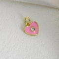 Ciondolo a cuore rosa con bordo dorato e zircone per creazione gioielli DIY - Cuore Rosa (V)
