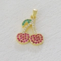 Detail of cherry pendant with micro-pave red and green cubic zirconia in gold plating - Fully Inlaid Rhinestone Cherry (13)