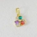 Macro shot of gold clover pendant with colorful pear-cut zircon and pave diamonds - Three Color Spliced Clover (04)