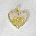 Gold heart pendant with MOM text and mother-child figure in shell and zircon - Heart MOM Mother And Child Style (03)