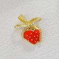 Detail of strawberry charm with red enamel, golden bow, and micro-paved zircons - Bowknot Strawberry (12)