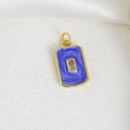 Rectangle gold brass pendant with purple enamel inlay and clear zircon stone charm - Purple Base Rectangular Gem Textured Pendant (K)