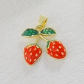 Gold-plated strawberry cherry fruit pendant with red enamel and green leaves for DIY jewelry - Cherry Strawberry Hybrid (14)