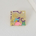 Van Gogh Starry Night inspired square brooch with zircon inlay and gold metallic frame - Starry Night Artistic Square Style (01)