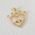 Pink heart crown pendant with evil eye motif and cubic zirconia in gold plating - Pink Gold Heart Crown Evil Eye Style (02)