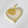 Gold plated heart pendant with shimmering mother of pearl, zircon inlay, and MOM engraving - Handwritten MOM Heart Style (10)