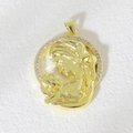 Detailed view of oval gold-plated pendant with mother and child relief and zircon stones - Oval Mother And Baby Relief Style (09)