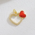 Golden double heart pendant with red enamel and sparkling stones for DIY jewelry - Red Gold Double Heart (01)