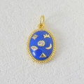Blue enamel evil eye pendant with gold stars and zircon stones for DIY jewelry making - Blue Gold Oval Celestial Expression Style (04)