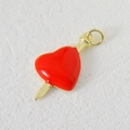 Detailed view of a red enamel heart pendant with a gold arrow and zircon accents - Red Gold Arrow Through Heart Style (08)