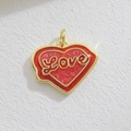 Gold plated heart pendant with red and pink glitter enamel and Love engraving - Red Glitter Love Heart (05)