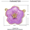 Detail showing a purple enamel flower pendant with yellow zircon center and measurements - Purple Enamel Flower(13)