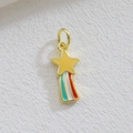 Golden star pendant with yellow enamel and colorful stripes, 18K gold plated jewelry part - Yellow Meteor Style (01)