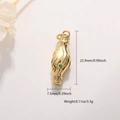 Detail of gold hand charm with green gemstone including dimensions 22.9mm and 3.3g weight - Green Gem Vintage Hand (17)