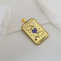 Colgante tarot dorado Los Enamorados con grabado VI L'AMOUREUX y corazón lila - Los Enamorados (06)