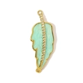 Macro view of gold plated leaf pendant with green enamel and sparkling zircon inlay - Light Green Enamel Leaf Link (18)