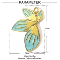 Detailed view showing dimensions of 35mm gold-plated leaf pendant with blue enamel inlay - Blue Enamel Triple Leaf (21)