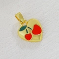 Gold-plated heart pendant with red cherry enamel detail and polished hanging loop - Heart Cherry Base (10)