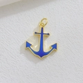 Blue enamel anchor pendant with gold metal trim and open jump ring for DIY jewelry - Blue Anchor (03)