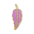 Detailed view of a gold-plated leaf charm with purple enamel and zircon inlay - Purple Enamel Leaf Link (14)
