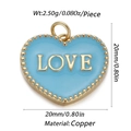 Light blue heart charm with gold LOVE engraving and beaded edge detail, 20mm copper pendant - Light Blue Heart LOVE (13)