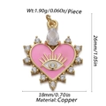 Detail of pink enamel heart pendant with evil eye motif and clear zircon stones in copper - Pink Enamel Heart Evil Eye (12)