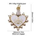 Detailed view of heart-shaped copper pendant with evil eye pattern and zircon inlay size - White Heart Evil Eye (17)