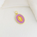 Pendentif icône croix doré avec émail violet et zircons pour bijoux DIY - Style Ovale Vierge Marie Émail Violet (04)