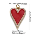 Macro shot of gold-plated red enamel heart pendant with zirconia borders and size info - Red Enamel Border Heart (22)