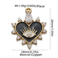 Detailed close-up of golden copper heart pendant with evil eye motif and zircon stones - Black Enamel Heart Evil Eye (24)