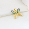 Exquisite gold butterfly pendant with green enamel and sparkling zircon inlay detail - 08