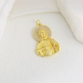 Macro view of gold-plated Saint Jude pendant with white crystals and polished finish - Saint Jude Figure Relief Style (12)