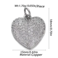 Detailed view of silver heart pendant with white stones and precise measurements - Silver Full Diamond Heart (31)