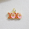 Gold-plated XOXO charm pendant with red and pink enamel heart detail for DIY jewelry - Red Pink Heart XOXO (08)
