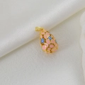 Detail of pink enamel teardrop pendant with blue evil eye motifs and golden plating - Pink Evil Eye (03)
