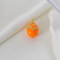 Orange enamel egg pendant with gold-plated base and white zircon on white silk - Bright Orange (04)