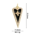 Macro shot of V-shaped gold pendant with black enamel and star-set zircon detail - Black Enamel Geometric Heart Star (36)