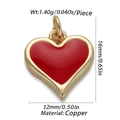 Detail of a 16mm gold-plated copper heart charm with smooth red enamel inlay - Gold Border Red Heart (38)